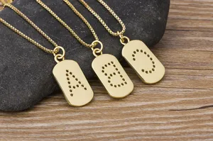 Gold Initial Letter Dog Tag Necklace Simple Pave Zircon Pendant Jewelry for Women