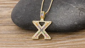 Colorful Paved Zircon Letter X Pendant Necklace Hip Hop Fashion Jewelry Detail View