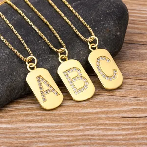 18K Gold Plated Copper Alphabet Initial Pendant Necklace For Women Men Simple AAA Cubic Zirconia 26 Letter Tag Jewelry Gift