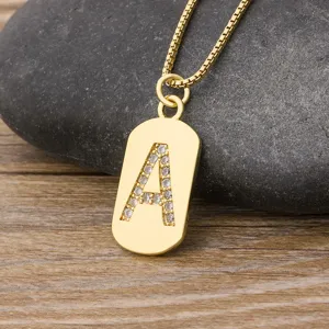 Gold-plated initial letter A pendant necklace with sparkling cubic zirconia on box chain.