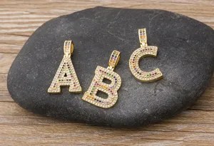 Gold plated colorful cubic zirconia alphabet letter pendants hip hop fashion jewelry charm