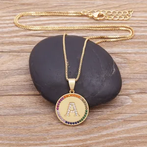 Gold initial letter A pendant necklace with colorful cubic zirconia rhinestone clavicle chain.