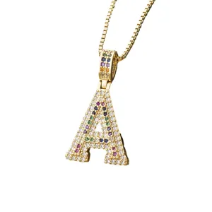 Colorful cubic zirconia letter A pendant necklace hip hop fashion jewelry for men and women