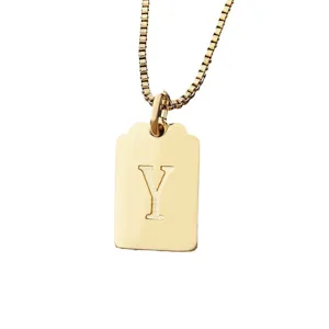 Elegante collana con ciondolo quadrato iniziale Y placcata oro donna moda chic