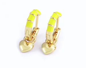 Charming gold plated heart hoop earrings featuring vibrant yellow enamel details for daily wear.