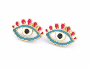 Gold Plated Enamel Evil Eye Earrings Trendy Creative Cute Studs Jewelry Detail View
