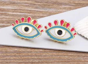 Gold plated enamel evil eye stud earrings creative minimalist fashion jewelry for women