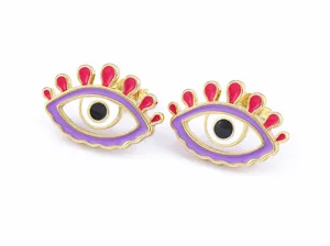 Gold plated enamel evil eye stud earrings creative trendy jewelry for women daily wear accessory.