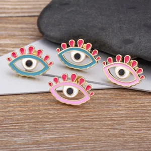 Colorful Evil Eye Stud Earrings For Women 18K Gold Plated Copper Zirconia Enamel Devil Eye Minimalist Creative Jewelry Gift