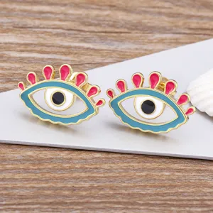 Colorful enamel evil eye stud earrings, copper with 18k gold plating fashion jewelry.