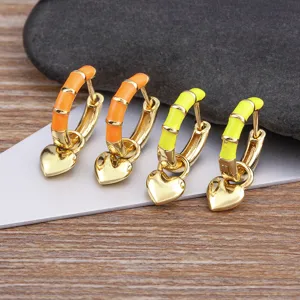 Chic colorful enamel heart hoop earrings 18k gold plated sweet cool jewelry for women