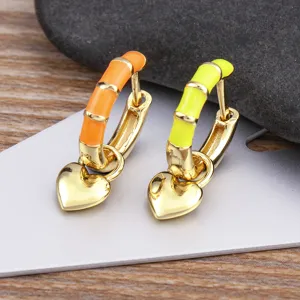 18k gold plated colorful enamel heart hoop earrings fashion sweet cool style women jewelry