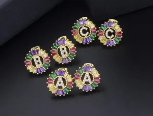 Gold plated colorful crystal alphabet stud earrings fashion jewelry for women daily wear