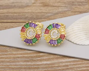 Exquisite 18K gold plated colorful crystal letter C stud earrings, fashion zircon jewelry.