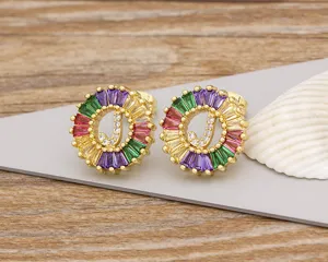 Chic 18K gold plated multi-color crystal letter J stud earrings for women fashion jewelry