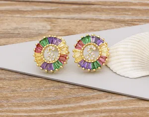 Cross-border copper 18K gold plated colorful crystal letter S stud earrings women