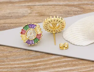 18K Gold Plated Colorful Crystal Initial Letter Stud Earrings with Zirconia Stones