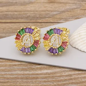 Cross-border fashion 18k gold-plated colorful zircon letter A stud earrings for women