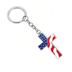 American flag cross keychain metal keyring pendant patriotic backpack ornament detail view