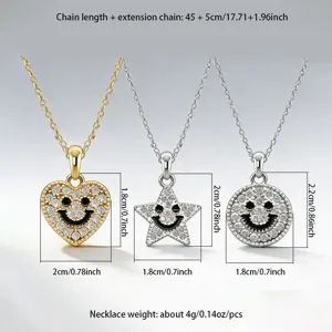 Modisch collana con ciondolo a faccia felice di diamanti, delicato gioiello da clavicola.