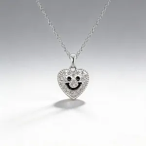 Collana con ciondolo a cuore smiley in strass argento moda catena clavicola gioielli