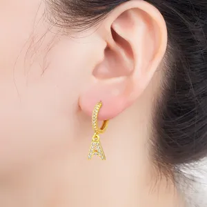 Gold-plated 18k cubic zirconia letter A hoop earrings elegant fashion jewelry gift for women