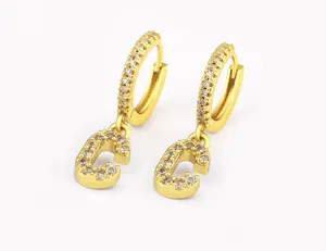 Exquisite 18k gold plated letter C hoop earrings featuring micro-pave zirconia details.