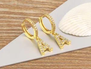 18k gold plated micro-pave cubic zirconia letter A hoop earrings for women fashion jewelry