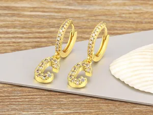 Gold plated letter C zircon hoop earrings delicate drop fashion jewelry for women.