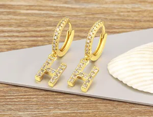 Exquisite 18k gold plated letter H hoop earrings with sparkling cubic zirconia for daily wear.