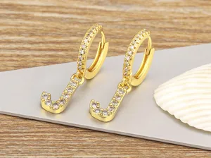 Gold plated micro pave zircon letter J huggie hoop earrings elegant jewelry gift for women