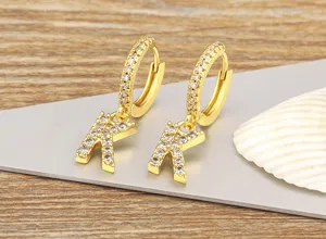 Gold Plated Zircon Letter K Hoop Earrings Elegant Dangle Jewelry Gifts for Women
