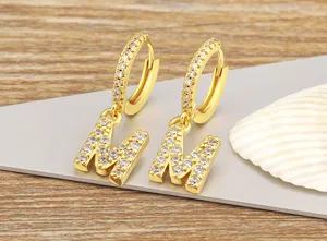 Gold Plated Zircon Letter M Hoop Earrings Cute Dainty Initial Jewelry for Women Daily Wear