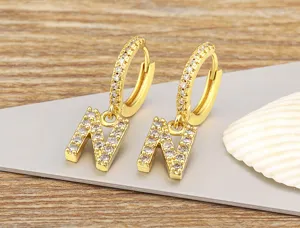 Gold plated micro pave zirconia letter N hoop earrings chic alphabet jewelry gift for women