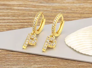 Gold Plated Letter P Hoop Earrings Micro Pave Zirconia Dainty Initial Huggie Earrings Detail