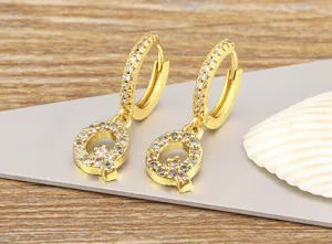 Gold plated micro pave cubic zirconia letter Q hoop earrings for women elegant daily jewelry