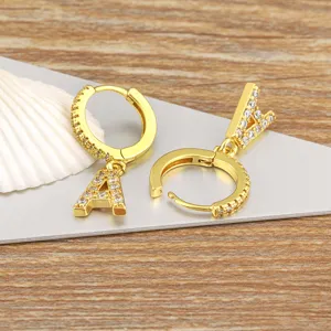 Gold plated letter A hoop earrings micro-pave cubic zirconia fashion jewelry for women main