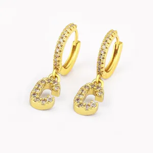18k gold plated letter c hoop earrings with micro pave cubic zirconia for women girls