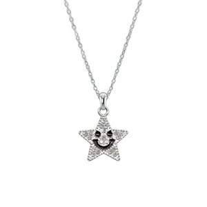 Collana pendente smiley strass stella argento brillante catena clavicola moda gioiello
