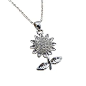 Exquisite rhinestone sunflower pendant necklace, dazzling sparkling silver flower jewelry main image