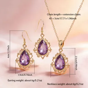 Elegante set di gioielli vintage con orecchini a goccia e collana in strass viola