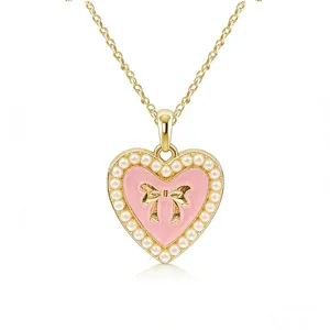 Women Alloy Artificial Pearl Heart Pendant Bow Knot Jewelry Set Necklace Earrings Set Enamel Butterfly Choker Jewelry