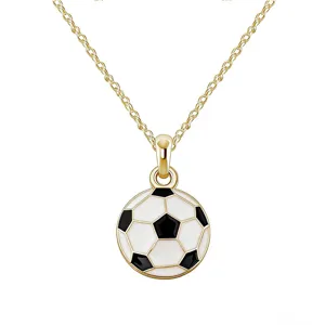 Sport Stijl Legering Emaille Voetbal Hanger Ketting Oorbellen Set Goudkleurige Ketting Ronde Voetbal Sieraden Voor Mannen Vrouwen Tieners