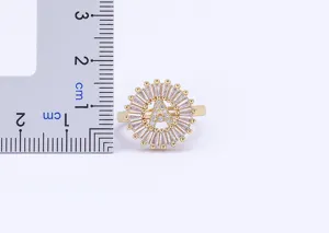 18k gold plated brass letter a zircon ring with measurement scale detail display view.