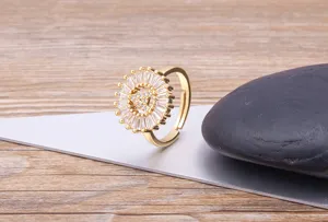 18K gold plated letter A zircon ring, stylish copper metal jewelry detail shot design.