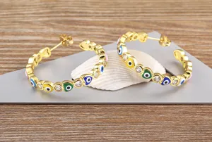 Gold Plated 18K Heart Evil Eye Hoop Earrings Trendy Enamel Fashion Jewelry For Women