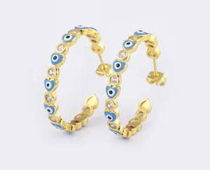Gold Plated Heart Evil Eye Hoop Earrings Cubic Zirconia Trendy Jewelry Gift for Women