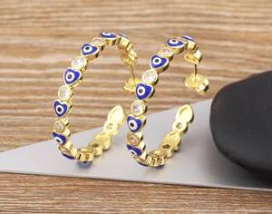 18K Gold Plated Evil Eye Heart Hoop Earrings Dainty Cubic Zirconia Fashion Jewelry Detail View