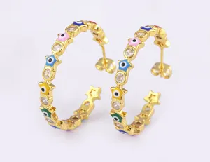 Gold plated evil eye star hoop earrings cubic zirconia fashion jewelry gift for women