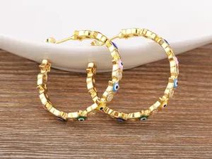 18k gold plated evil eye hoop earrings with colorful star charms, chic statement jewelry for women